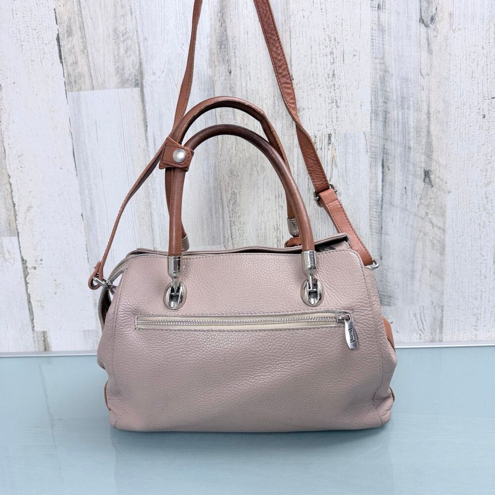 Valentina Italia Women's Taupe Leather Satchel Handbag with Shoulder Strap - Picture 2 of 12